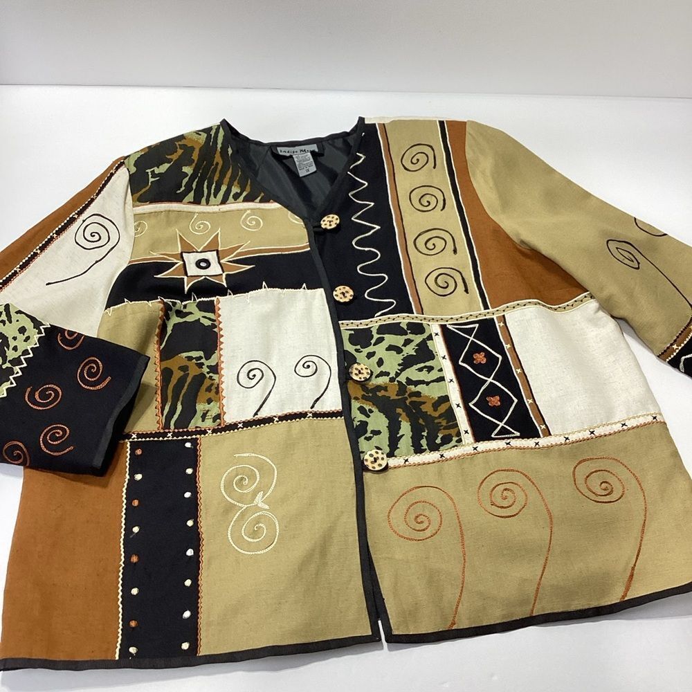 Indigo Moon Blazer Multicolor Patchwork Brown Bla… - image 1